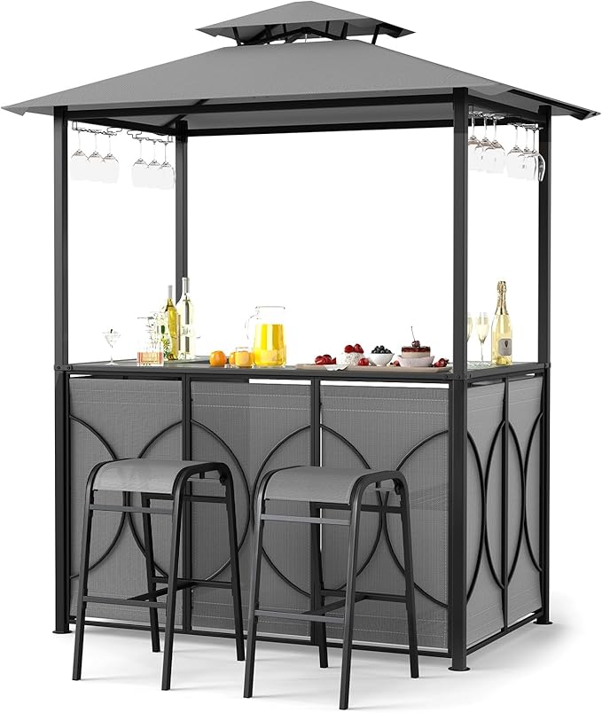 Tangkula 3-Piece Patio Bar Set, Grill Gazebo & 2 Bar Stools by TANGKULA