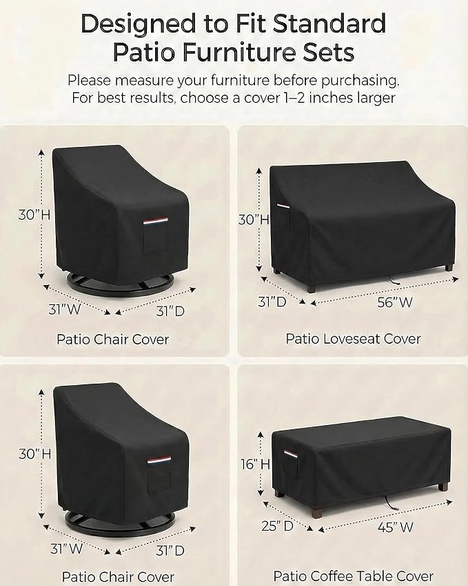4-Piece Patio Furniture Cover Set, Waterproof Outdoor Furniture Covers - Image 3