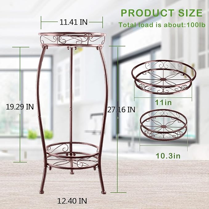 MOCORY Plant Stand Indoor Outdoor 2 Tier 27" Tall Metal Potted Holder Rack - Image 3