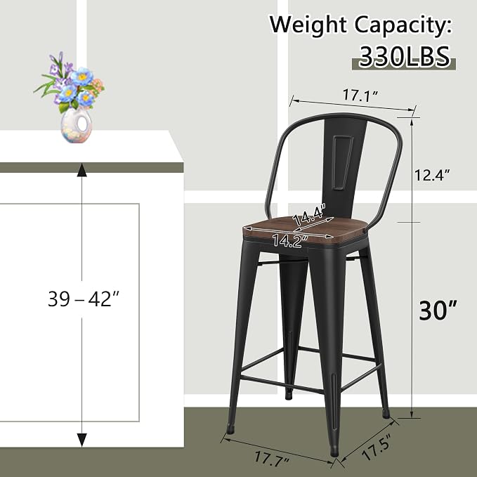 Yongqiang 30 inch Bar Stools Set of 4 Black Metal Bar Height Stools Modern - Image 2