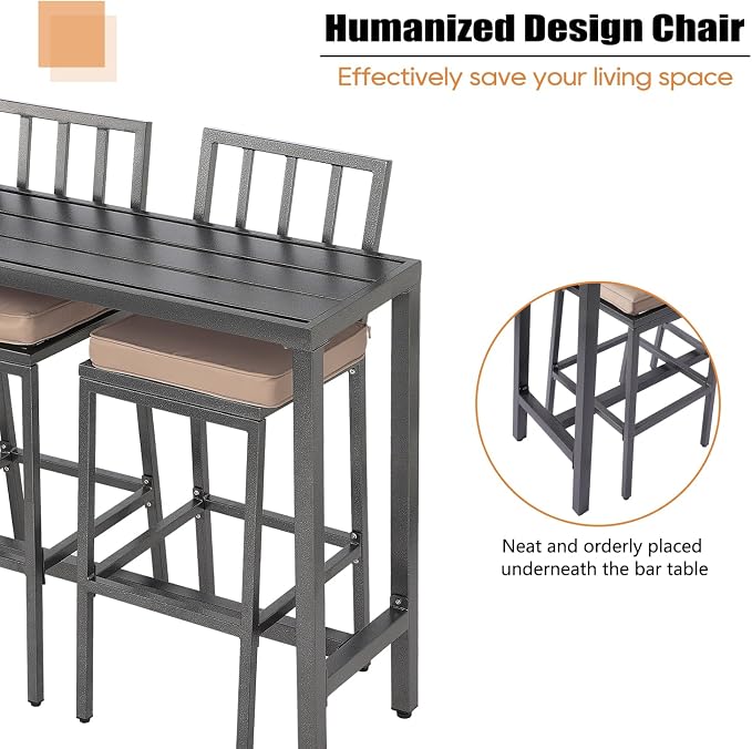 Outdoor Bar Chairs & Table, Metal Patio Bar Set - Image 5