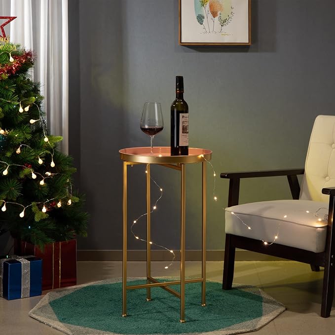 HollyHOME Small Round Metal End Table, Accent Indoor&Outdoor Coffee Side Table - Image 9