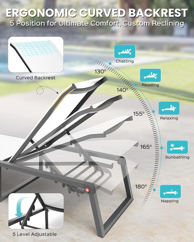 Aluminum Chaise Lounge Chair Outdoor, Foldable & Assembly Free Patio Pool - Image 4