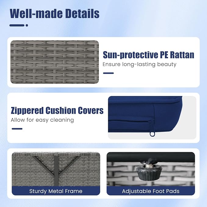 LDAILY Moccha Outdoor Daybed, Wicker Loveseat Sofa Set - Image 8