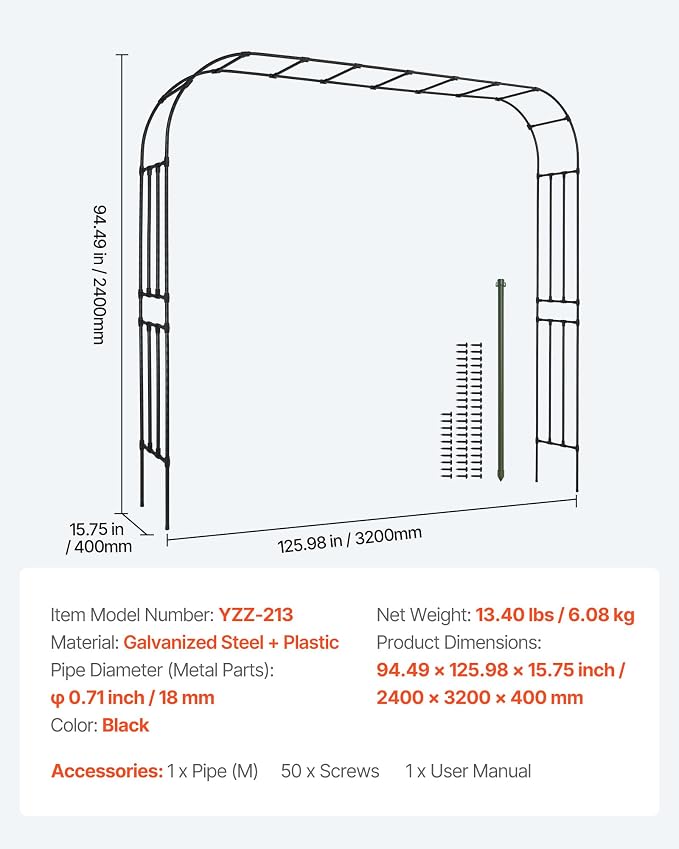 VEVOR Garden Arbor, 94.5 x 126 x 15.8 in Metal Archway, Sturdy Outdoor Trellis - Image 7
