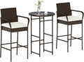 Tangkula 3 Piece Outdoor Bar Set, Patio Rattan Heavy Duty Bar Height Glass Top by TANGKULA