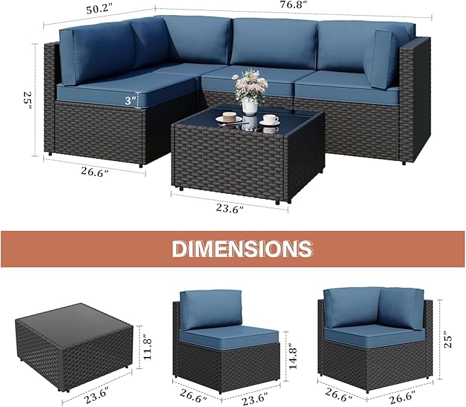 JAMFLY Patio Furniture Sets, 6-Piece Outdoor Patio Furniture - Image 2