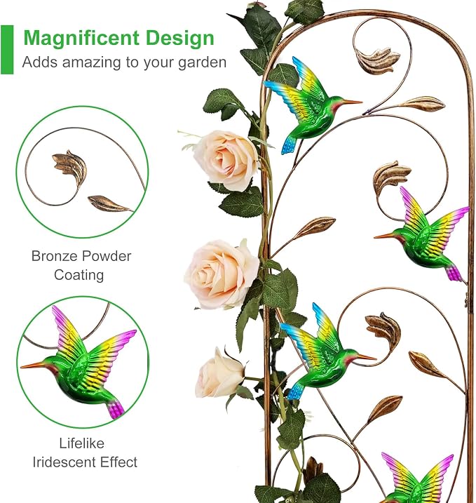 SUNNYPARK Set of 2 Hummingbird Metal Garden Trellis - Image 3