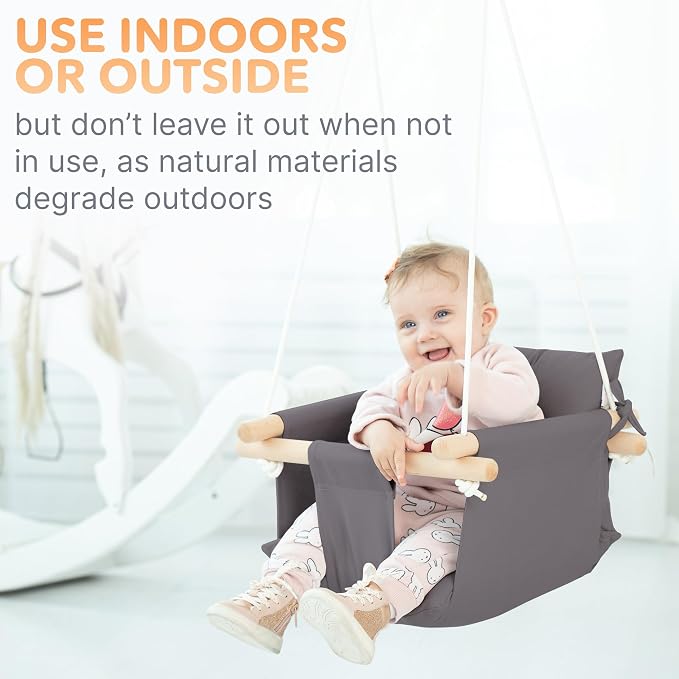 CaTeam - Canvas Baby Swing, Wooden Hanging Swing Seat Chair - Image 7