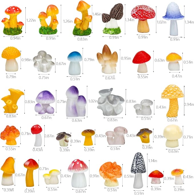 ONEST 33 Pieces Garden Miniature Accessories Mini Resin Mushroom Lawn Micro - Image 2