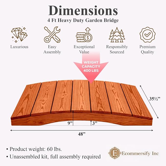 4 FT Cedar Amish Made Pinewood Heavy Duty Garden Bridge - Image 2