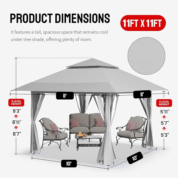 CROWN SHADES 11X11 Outdoor Pop Up Gazebo Base 10X10 Patio Gazebos Patented - Image 6