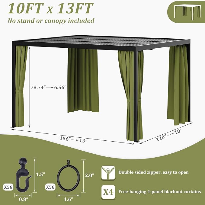 Gazebo Universal Replacement Privacy Curtain, 4-Panels Sidewall Curtains - Image 2