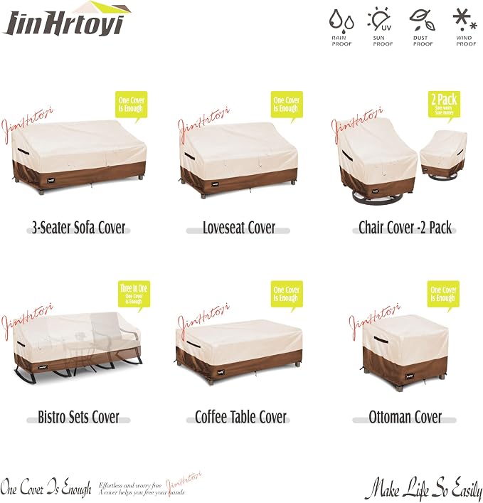 JinHrtoyi Patio Coffee Table Cover, 48Wx28Dx16H Inches 100% Waterproof Heavy - Image 8