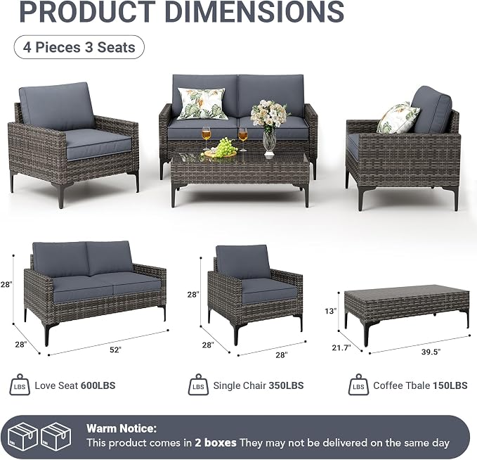 Jing's Villa 4-Piece Outdoor Sectional Sofa Set, All-Weather Wicker Patio - Image 2