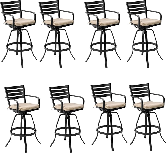 Pellebant 29.5" Outdoor Bar Stools Set of 8, Aluminum Swivel Patio Bar Height by Pellebant