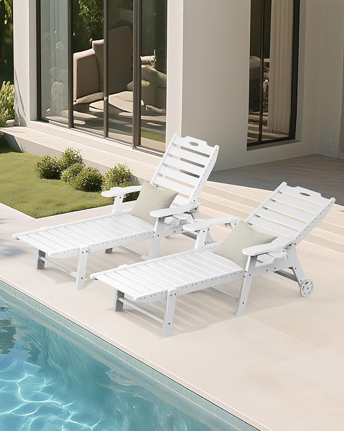 Carauci Lounge Chair Outdoor Set of 4, HDPE Chaise Lounge - Image 9