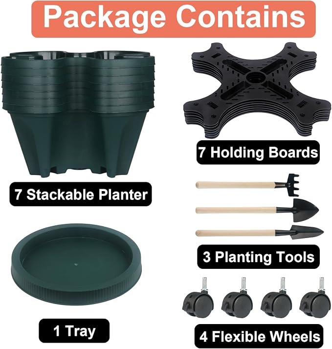 GameXcel Vertical Planter 7 Tier Stackable Planters Garden Planters Strawberry - Image 8