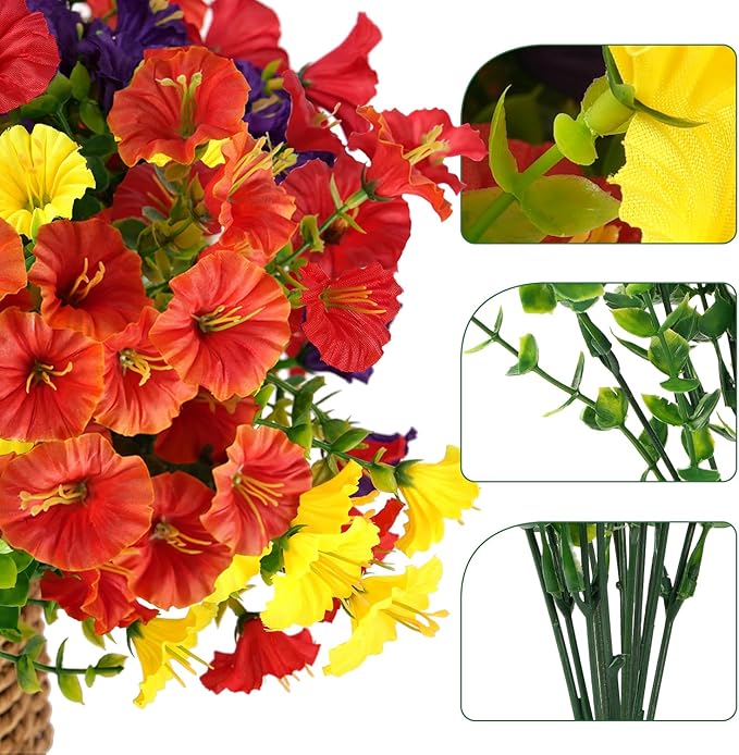 Artificial Flowers for Outdoors, UV Resistant Fake Silk Morning Glory, - Image 3