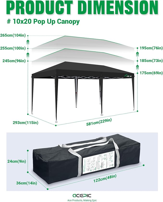 10x20 Pop Up Canopy with 6 Removable Sidewalls, 2 Central Lock Easy Set-up - Image 4