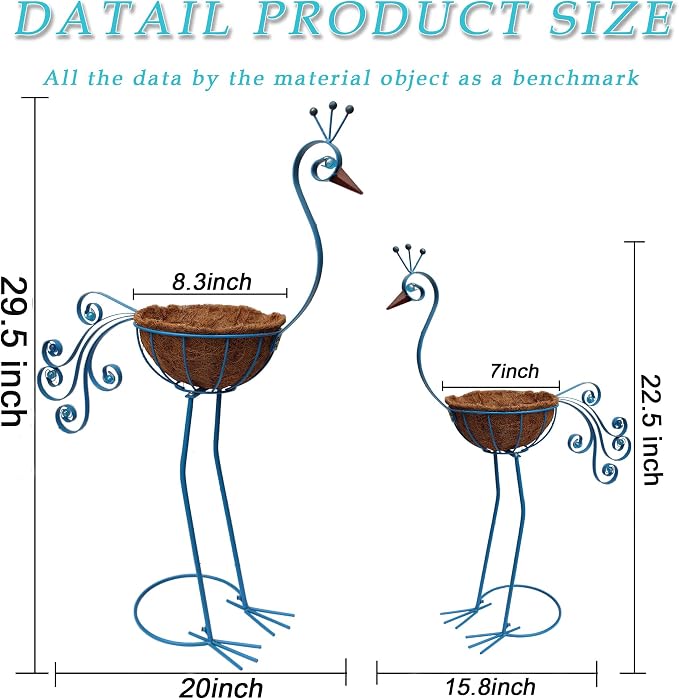 Metal Peacock Planter with Fiber Basket -Garden Bird Planters - Image 4