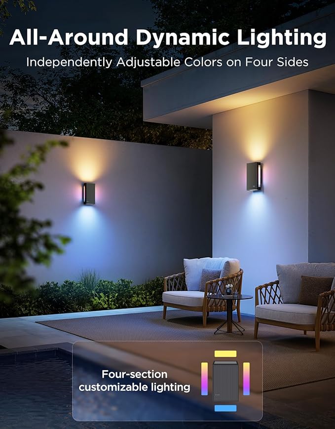 Govee Outdoor UpDown Wall Light, 2 Pack, 1200LM RGBICWW Smart Porch Lights - Image 2
