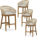PURPLE LEAF Outdoor Rattan 24" Counter Height Bar Stools Set of 4, Aluminum Bar by PURPLELEAF