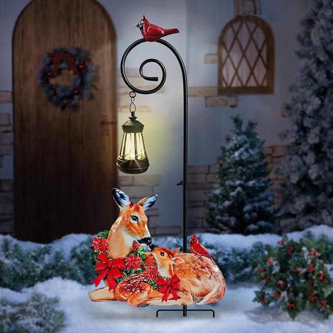 Deer Metal Garden Stake with Solar Lantern, Christmas Decorations Outdoor by HokfirmHomeDecorGarden