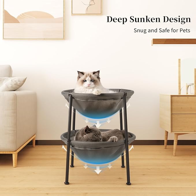 Double Cat Bed Grey, Breathable Kitty Bed - Image 4