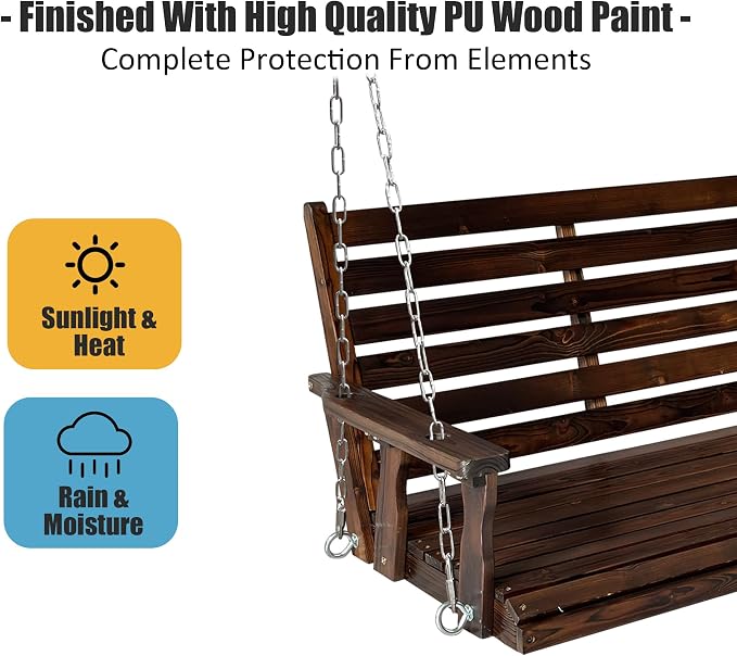 Wooden Porch Swing, Ergonomic Seat, Bench Swing - Image 4