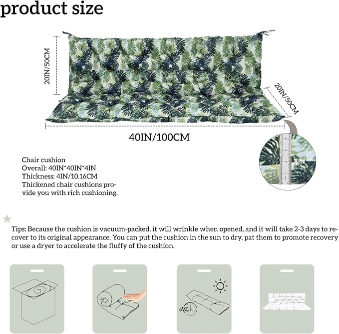 Outside Benches Cushion with Backrest, Thicken Waterproof Swing Cushions 2/3 - Image 3