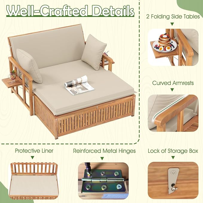 Tangkula Outdoor Acacia Wood Daybed - Image 7