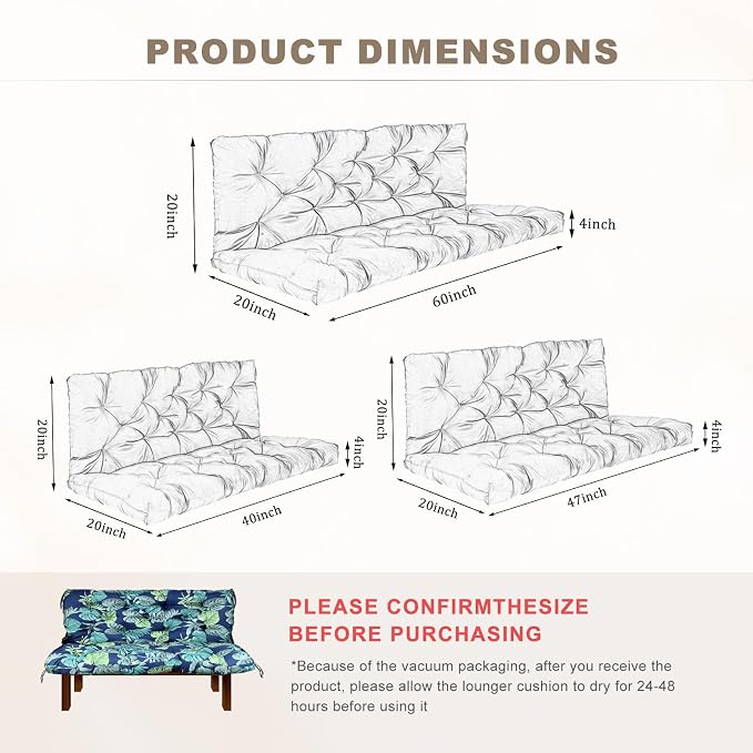 Porch Swing Cushion with Backrest, Waterproof Bench Cushion - Image 3