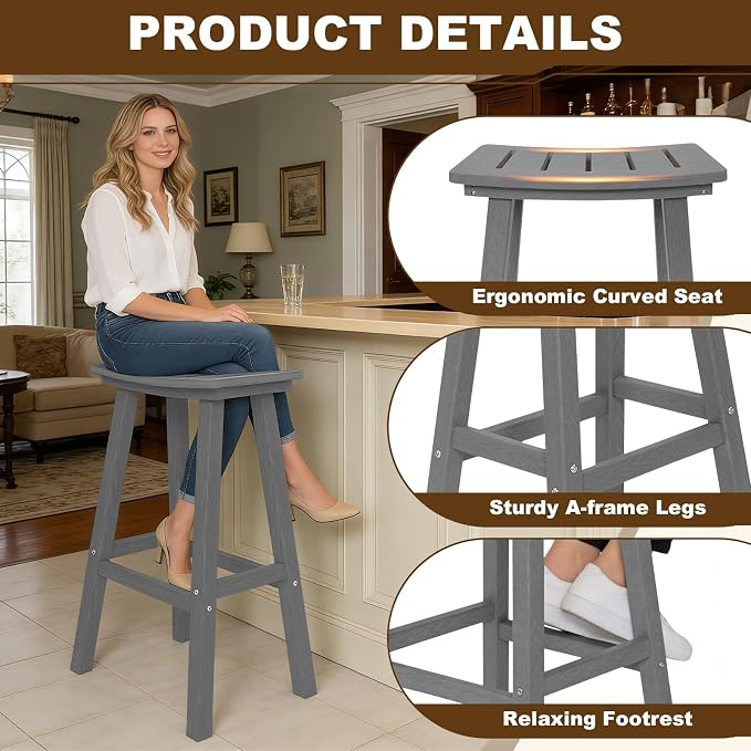 3-Piece Outdoor Bar Table Set, HDPE Patio Dining Set, 1 Round Bar Table & 2 Bar - Image 5