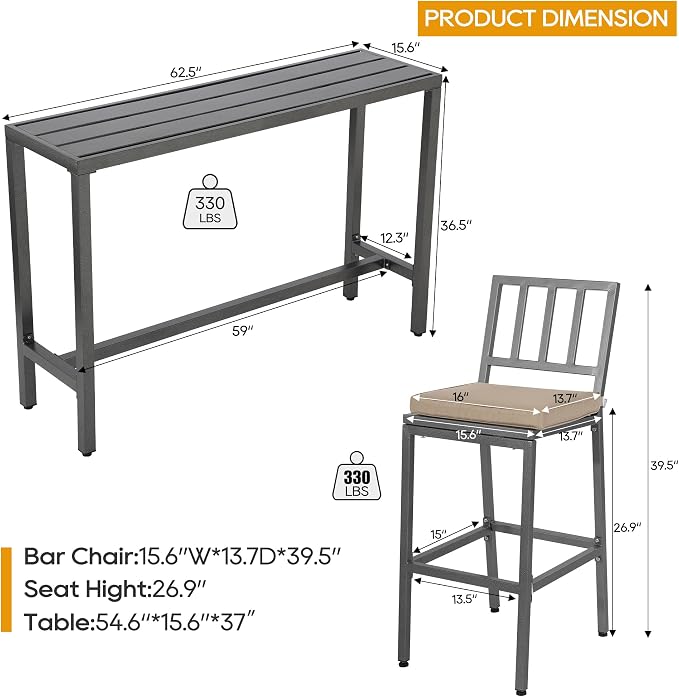 Outdoor Patio Bar Set, Bar Height Patio Dining Set, Weather-Resistant Bistro - Image 6
