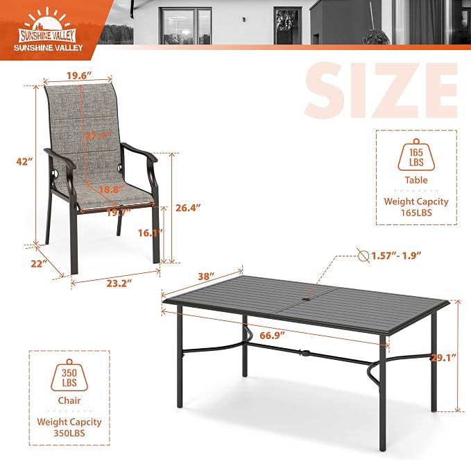 7 Piece Patio Dining Sets for 6, Outdoor Table and Chairs Set - Image 5
