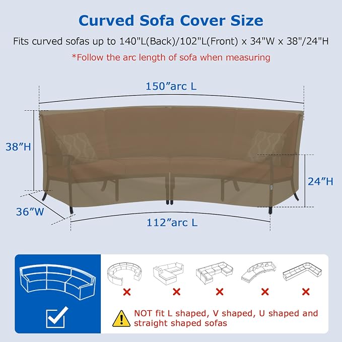 SunPatio Outdoor Curved Sectional Couch Cover, Heavy Duty Waterproof Patio Sofa - Image 2