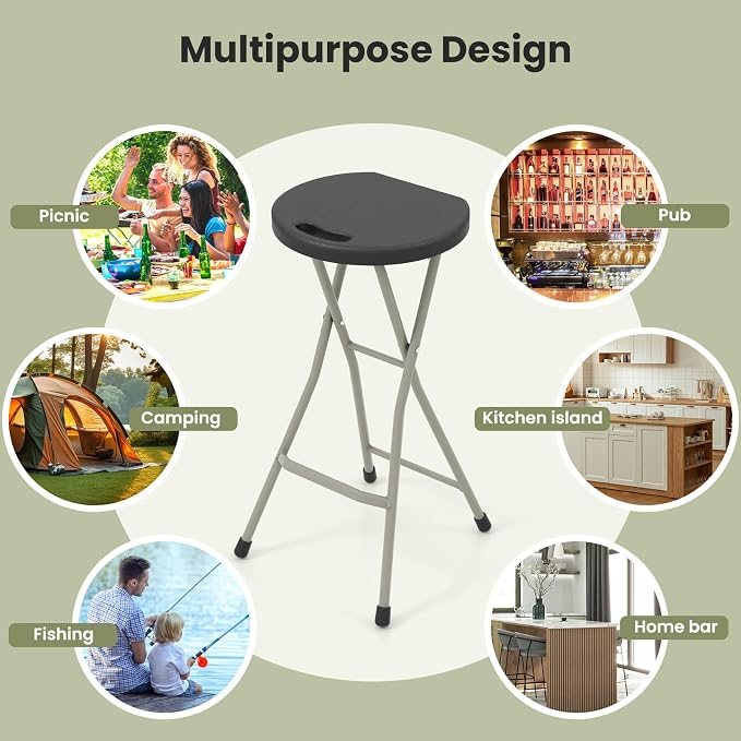GYMAX Folding Stool, 28in Portable Collapsible Bar Stool - Image 8