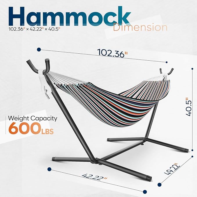 Hammock with Stand for Outside, 600lbs Portable Hammock with Carrying Bag for - Image 2