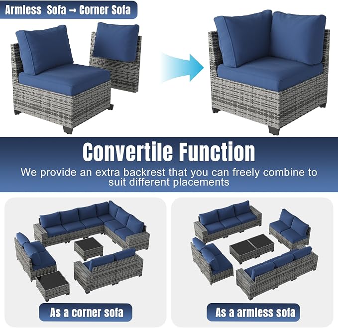 Aoxun 12 Pieces Patio Furniture Set Wicker Rattan Outdoor Sectional - Image 3