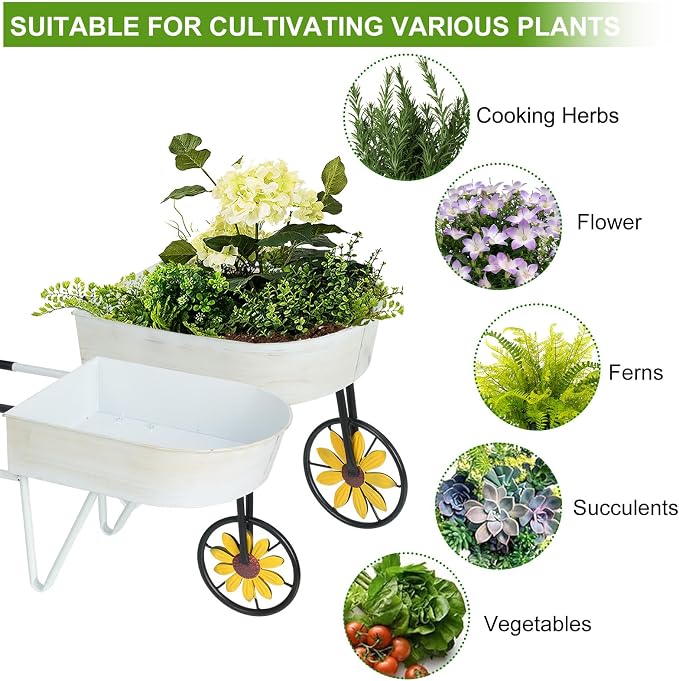BAYN Metal Wheelbarrow Flower Cart Planter, 2 Packs Plant Stands - Image 5
