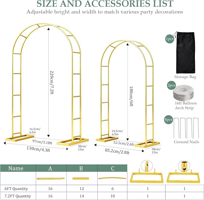 Arch Backdrop Stand 7.2FT, 6FT Set of 2, Metal Pergola Arbor Garden Arch Trellis - Image 3
