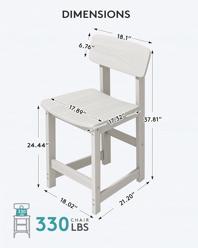 SERWALL Outdoor Bar Stools Set of 2, All Weather HDPE 25" Counter Height Bar - Image 2