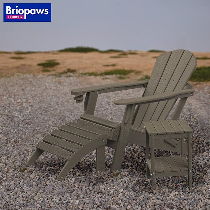 BRIOPAWS Adirondack Ottomans | Folding | Set of 2 | HDPE Plastic | Wood Grain - Image 5