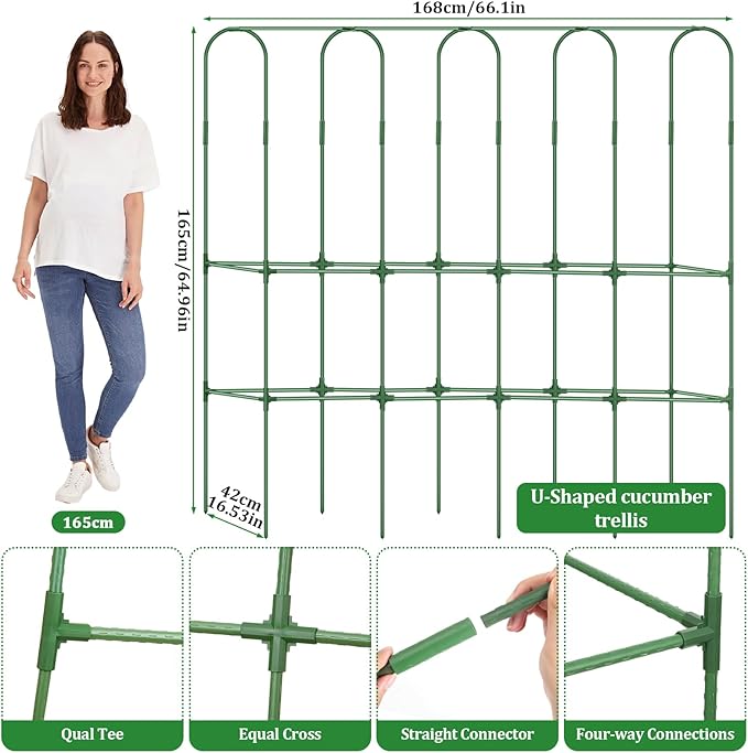 Cucumber Trellis for Raised Bed 5.4x5.5ft U-Shape Adjust Metal Garden Trellis - Image 2