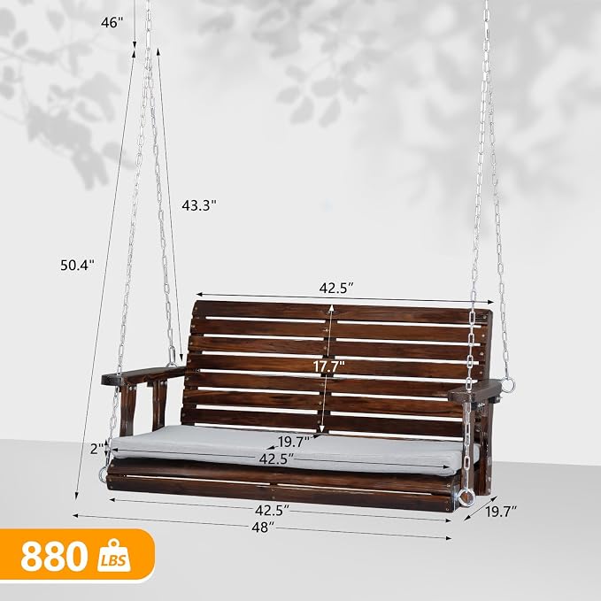 VINGLI Outdoor 4 FT Porch Swing, Heavy Duty 880 LBS Wooden Patio Swings - Image 5