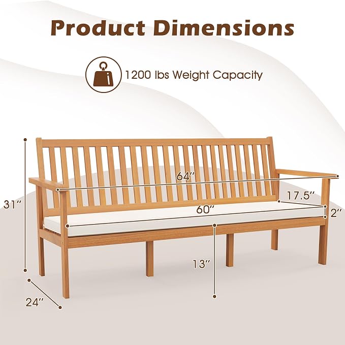 Tangkula 3-Seat Acacia Wood Outdoor Bench - Image 3