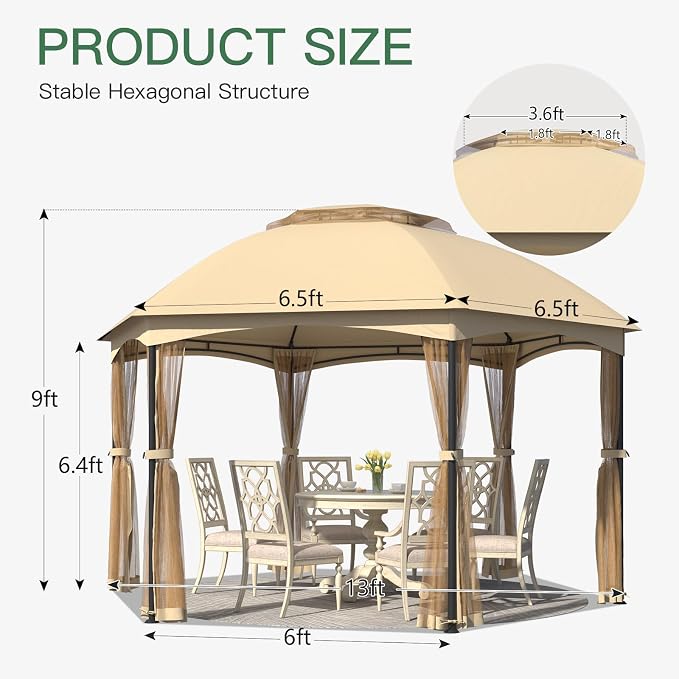 EROMMY Gazebos on Clearance 13 x 13 Ft 6 Sided, Outdoor Gazebo - Image 5