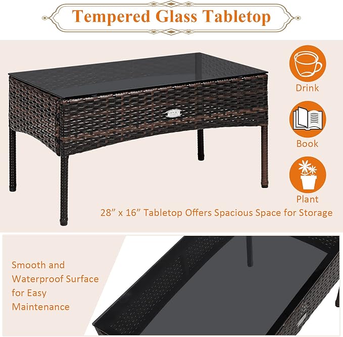 Tangkula 3 Pieces Patio Conversation Set, Outdoor PE Rattan Wicker Furniture - Image 9