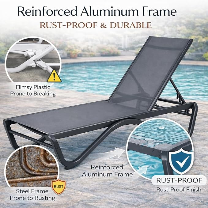 Kozyard Outdoor Chaise Lounge Chair, Full Flat Adjustable Patio Lounger - Image 5